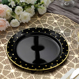 7.5inch Black With Gold Dot Rim Plastic Dessert Plates, Round Salad Disposable Tableware Plates