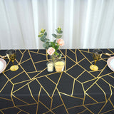 60"x102" Black Rectangle Polyester Tablecloth With Gold Foil Geometric Pattern