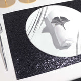 6 Pack | Black Sparkle Placemats, Non Slip Decorative Rectangle Glitter Table Mat