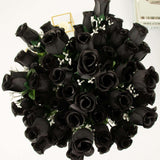 12 Bushes | Black Artificial Premium Silk Flower Rose Buds | 84 Rose Buds