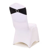 5 pack Metallic Black Spandex Chair Sashes With Attached Round Diamond Buckles