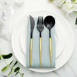 24 Pack | 8inch Black With Gold Handle Silverware Set, Modern Premium Plastic Utensil Set