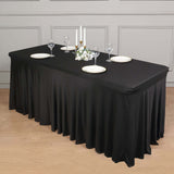 6ft Black Wavy Spandex Fitted Rectangle 1-Piece Tablecloth Table Skirt