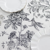 Polyester Table Runner 12x108inch White with Black French Toile Floral