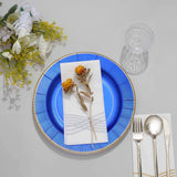 25 Pack | 10inch Royal Blue Sunray Gold Rimmed Serving Dinner Paper Plates, Disposable Party Plates