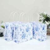 12 Pack White Blue Paper Gift Bags With Handles in French Toile Pattern