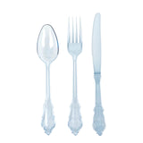 72 Pcs Plastic Silverware Set in Baroque Style Transparent Dusty Blue#whtbkgd