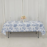 60x102inch White Blue French Toile Polyester Tablecloth Floral Table Cloth for Dining Tables