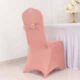 Dusty Rose Spandex Banquet Chair Cover with Silver Rhinestone Buckled Sash Band, Stretched Fitted