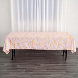 60"x102" Blush Rectangle Polyester Tablecloth With Gold Foil Geometric Pattern