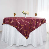 54"x54" Burgundy Polyester Square Overlay With Gold Foil Geometric Pattern