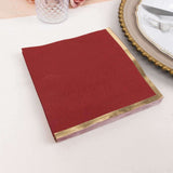 50 Pack Soft Burgundy 2 Ply Disposable Cocktail Napkins with Gold Foil Edge, Paper Beverage Napkins 