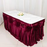 14ft Burgundy Pleated Satin Double Drape Table Skirt