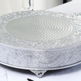 22inch Round Silver Embossed Cake Stand Riser Matte Metal Cake Pedestal