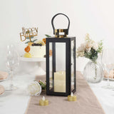 14inch Black & Gold Top Stainless Steel Candle Lantern Centerpiece Outdoor Metal Patio Lantern