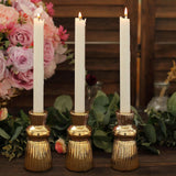 3 Pack | 5inch Metallic Gold Fluted Ball Neck Ceramic Taper Candlestick Stands