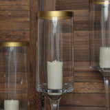 Set Of 3 | Clear Gold Rimmed Long Stem Glass Hurricane Candle Stands