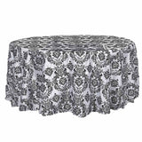 120" Black Round Flocking Damask Tablecloth#whtbkgd