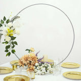 36Inch Silver Metal Round Hoop Wedding Centerpiece, Self Standing Table Floral Wreath Frame