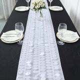 12x108inch White 3D Leaf Petal Taffeta Fabric Table Runner