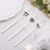 Glossy Silver Heavy Duty Plastic Silverware Forks, Shiny Cutlery, Premium Disposable Flatware