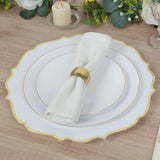 10 Pack White Economy Plastic Charger Plates With Gold Scalloped Rim