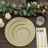 25 Pack | 10inch Khaki Gold Rim Sunray Disposable Dinner Plates