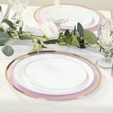 10 Pack Purple Economy Plastic Charger Plates With Gold Rim