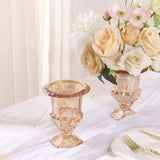 2 Pack Amber Glass Pedestal Flower Vases in Classic Roman Urn Style, 6inch Mini Floral Vase Table