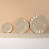 9inch Taupe Heavy Duty Disposable Dinner Plates with Gold Ruffled Rim, Hard Plastic Dinnerware