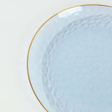 10 Pack Transparent Dusty Blue Hammered Plastic Salad Plates with Gold Rim