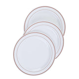 10 Pack | 8inch Très Chic Rose Gold Rim White Disposable Salad Plates, Plastic Appetizer Plates