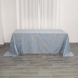 90inch x 132inch Dusty Blue Rectangle Polyester Tablecloth With Gold Foil Geometric Pattern