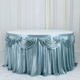 14ft Dusty Blue Pleated Satin Double Drape Table Skirt