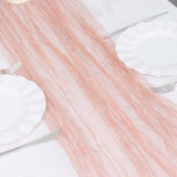 9ft Dusty Rose Sheer Crinkled Organza Table Runner, Premium Shimmer Chiffon Layered Table Runner