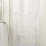 White Organza Floral Sequin Embroidered Chiavari Chair Back Slipcover