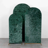 Set of 3 Emerald Green Crushed Velvet Chiara Backdrop Stand Covers For Round Top Wedding Arches