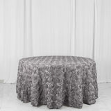 120inch Silver Grandiose 3D Rosette Satin Round Tablecloth