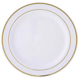 10 Pack | 10inch Très Chic Gold Rim White Disposable Dinner Plates, Plastic Party Plates