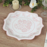 25-Pack Paper Dinner Plates in White Pink Damask Floral Pattern