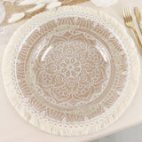 4 Pack | Natural 15inch Jute & White Mandala Print Fringe Placemats