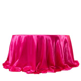 132inch Fuchsia Seamless Satin Round Tablecloth for 6 Foot Table With Floor-Length Drop