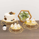 Set of 3 | Gold Metal Geometric Cake Stands Reversible Octagon Baskets