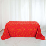 90inch x 132inch Red Rectangle Polyester Tablecloth With Gold Foil Geometric Pattern