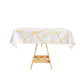 54"x54" White Polyester Square Tablecloth With Gold Foil Geometric Pattern