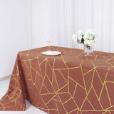 Terracotta (Rust) Seamless Rectangle Polyester Tablecloth Gold Foil Geometric Pattern 90x132inch