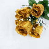 12 Bushes | Gold Artificial Premium Silk Flower Rose Buds | 84 Rose Buds