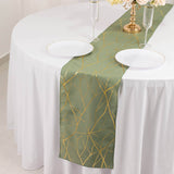 9ft Dusty Sage Green Gold Foil Tree Branch Pattern Polyester Table Runner