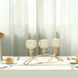 16inch Arch Bridge 3 Arm Gold Crystal Beaded Candle Holder, Votive Goblet Candelabra