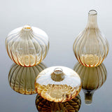 Set of 3 | Gold Glass Ribbed Design Mini Flower Bud Vases, Table Centerpiece Set - Assorted Sizes